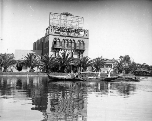 Gondola passing by hotel