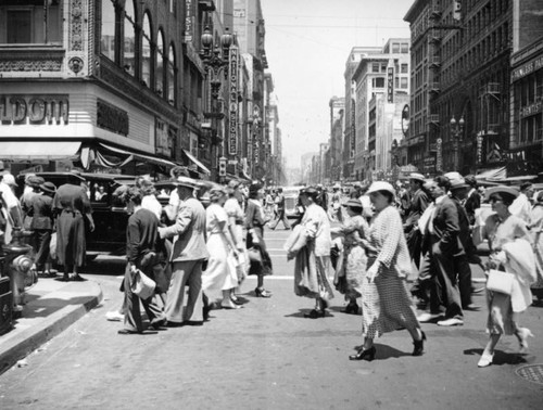 Pedestrians on Broadway and 5th in the early 30s