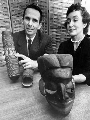 Prugh and wife, Louise, display African souvenirs