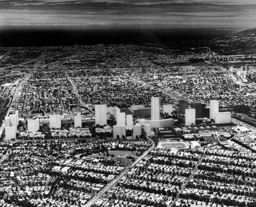 Century City model superimposed on aerial photograph