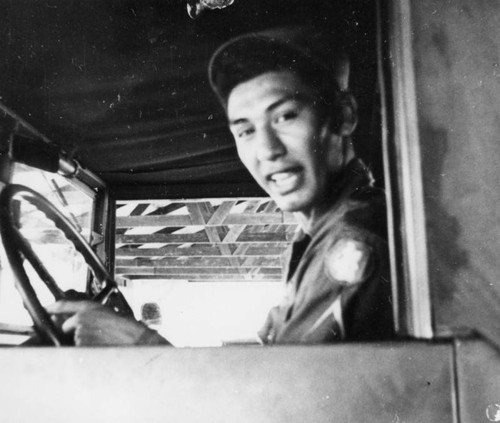 Mexican American soldier in truck