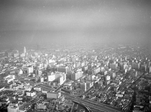 110 Harbor Freeway and Downtown Los Angeles, looking southeast