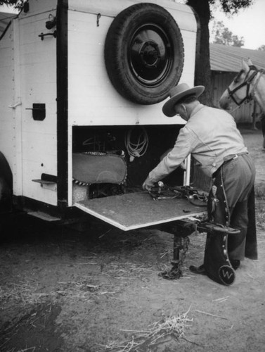 Unloading tack at the Los Angeles County Fair