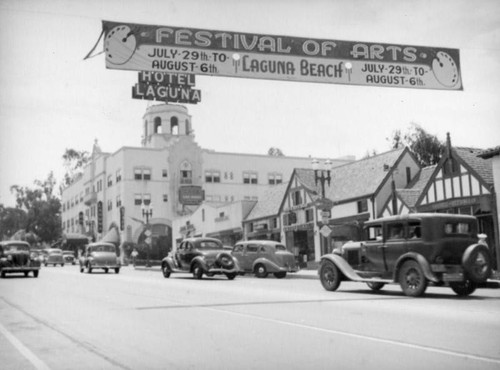 Festival of Arts banner and Hotel Laguna