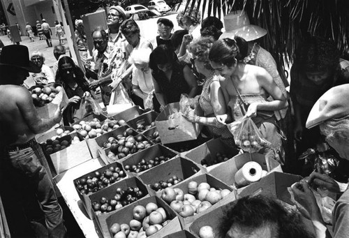 Eager buyers at Farmers' Market in Santa Monica