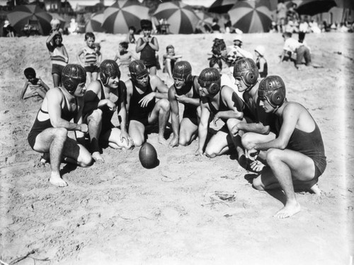 Football team on the beach