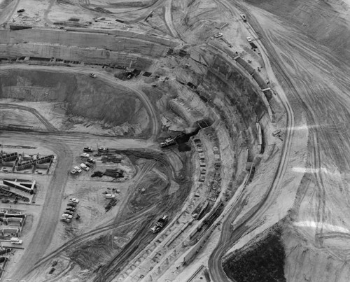 Aerial view of stadium progress at Chávez Ravine