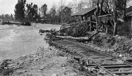 Railroad tracks in the flood waters