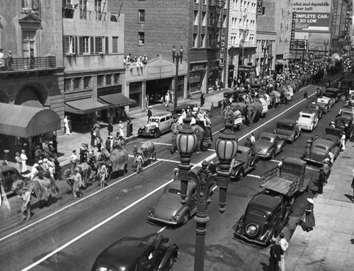 Circus parade down Flower Street