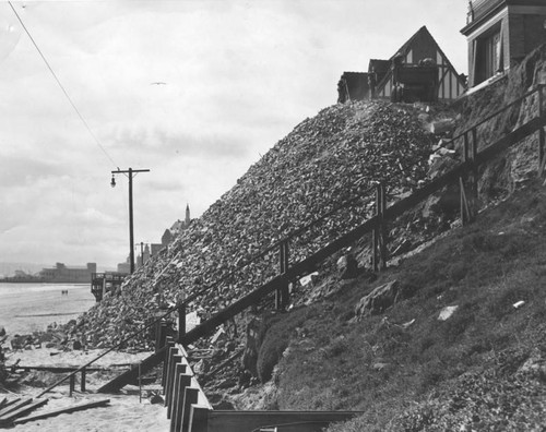 Long Beach earthquake debris piled up on the shore