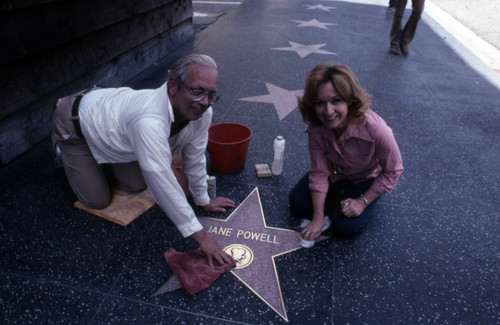 Cleaning a Walk of Fame star