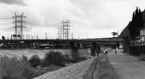 Children playing with kite next to the L.A. River