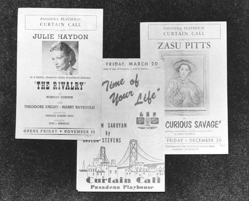 Various playbills, Pasadena Playhouse