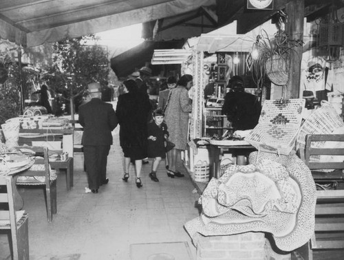 Olvera Street marketplace and pedestrians