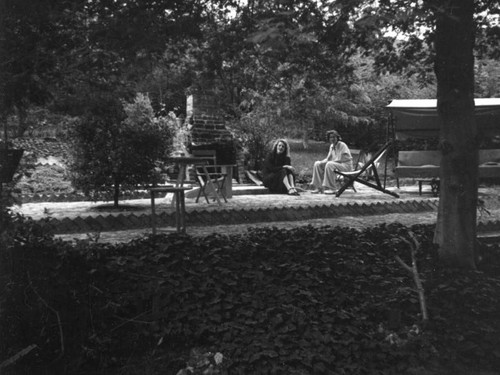 Ethel Schultheis and friend, Universal City patio