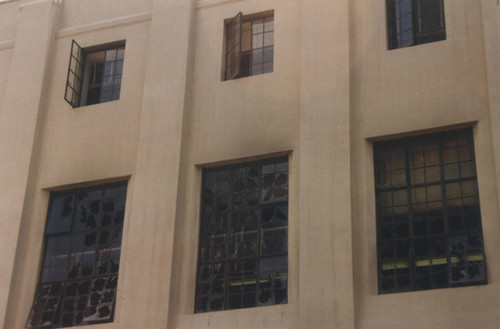 Windows damaged by fire, Central Library — Calisphere