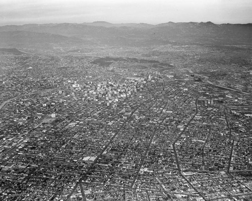 Aerial view of Los Angeles, looking northeast