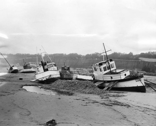 Boats beached by storm