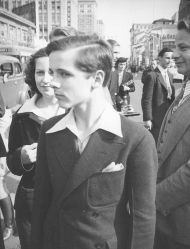 Young man and waiter on Hollywood Boulevard