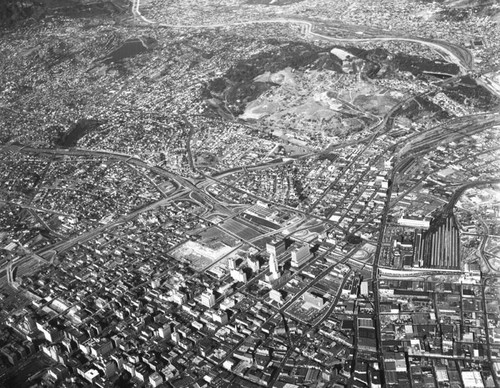 Civic Center, Alameda Street, 101 and 110 Fwys, looking northwest