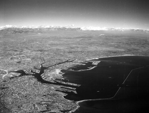 Aerial view of Long Beach, Port of Long Beach, San Pedro, looking northeast