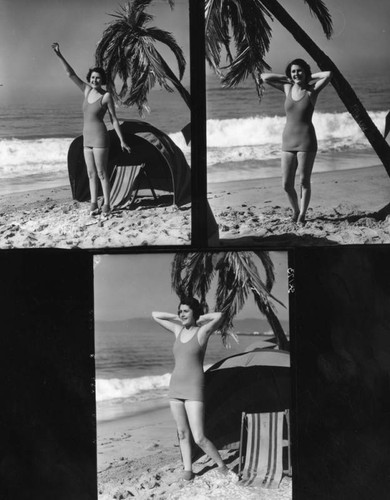 Woman in a bathing suits, views 1-3