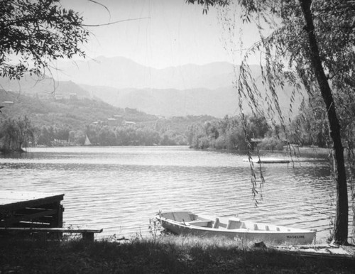 Boat moored at Malibu Lake