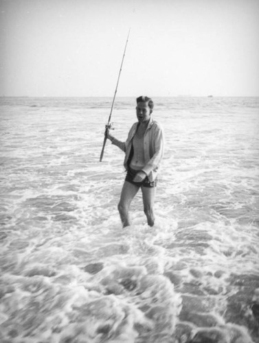 Surf fishing at the beach