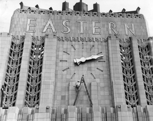 Monica Lewis under Eastern Building clock