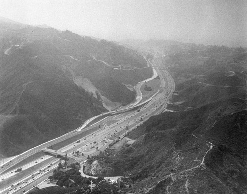 Aerial view, Hollywood Freeway, Cahuenga Pass