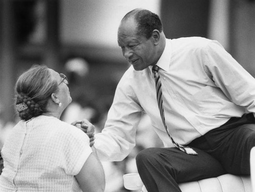 Bradley greets Alice Pingarron