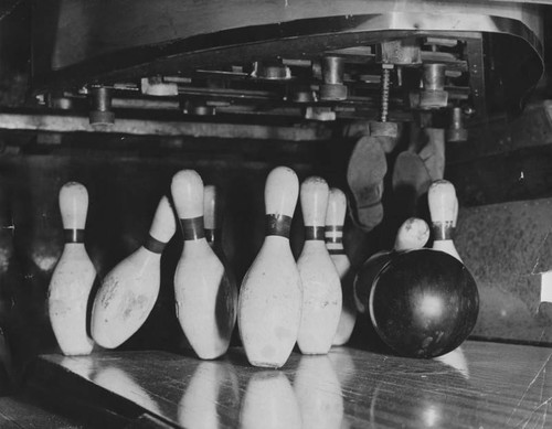 Bowling ball hits the 10 pins