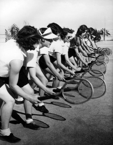 Tennis instruction at Long Beach Polytechnic High School