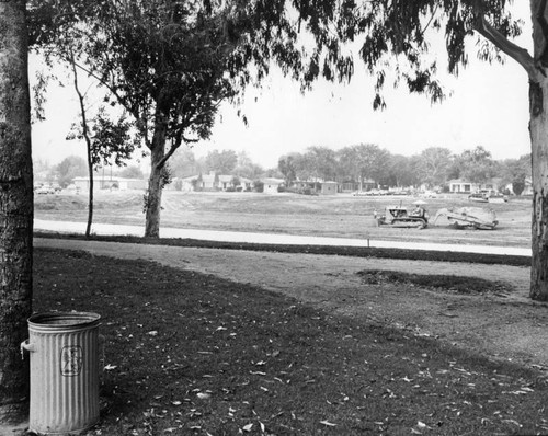 View from quiet part of North Hollywood Park shows machinery in background