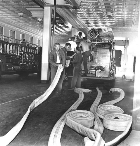 Clean hoses on a fire truck