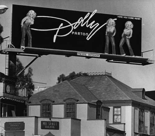 Dolly Parton billboard on Sunset strip