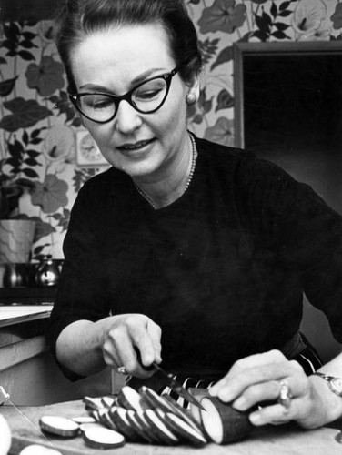 Flora Plumb prepares the zucchini for her original recipe