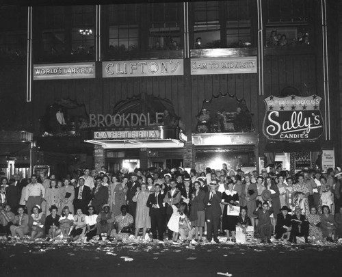 Crowd in front of Clifton's Cafeteria