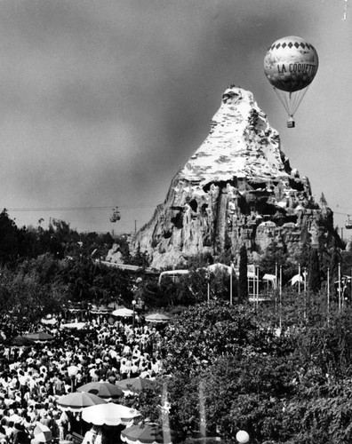 Balloon flies by Disneyland's Matterhorn