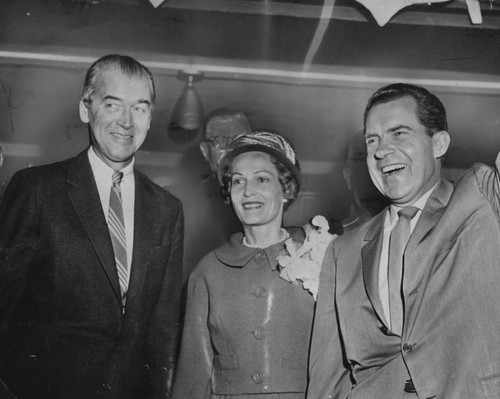 Actor Jimmy Stewart, Pat and Richard Nixon attend breakfast at the Coconut Grove