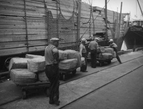 L. A. Harbor, dockworkers and Edwin Christianson freighter