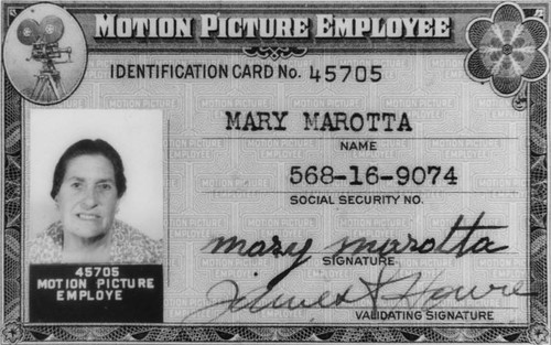 Mary Marotta's identificaton card