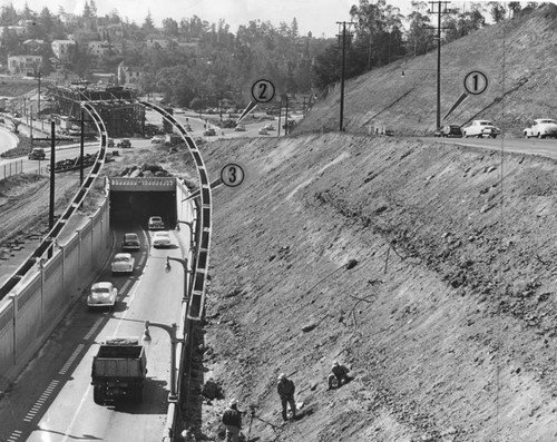 Freeway work at south end of Cahuenga Pass