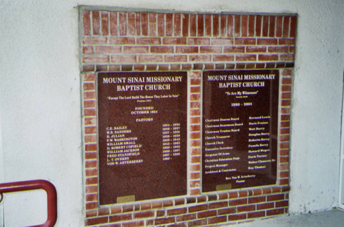 Mount Sinai Missionary Baptist Church, plaques