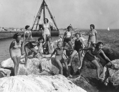 Young women on jetty