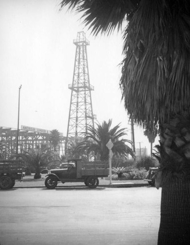 L. A. Harbor, trucks in front of American Lumber and Treating Company