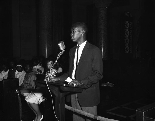 High school student in council chambers