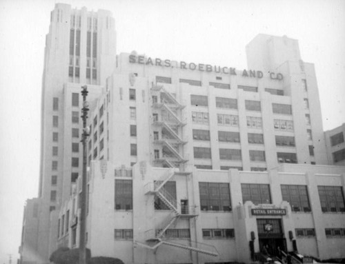 Sears in Boyle Heights, sign and retail entrance — Calisphere