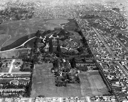 East Los Angeles cemeteries, aerial view