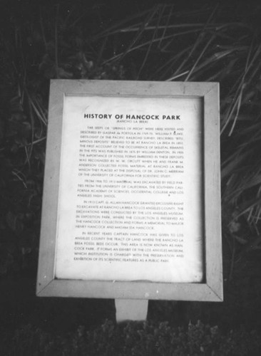 History of Hancock Park sign at the La Brea Tar Pits